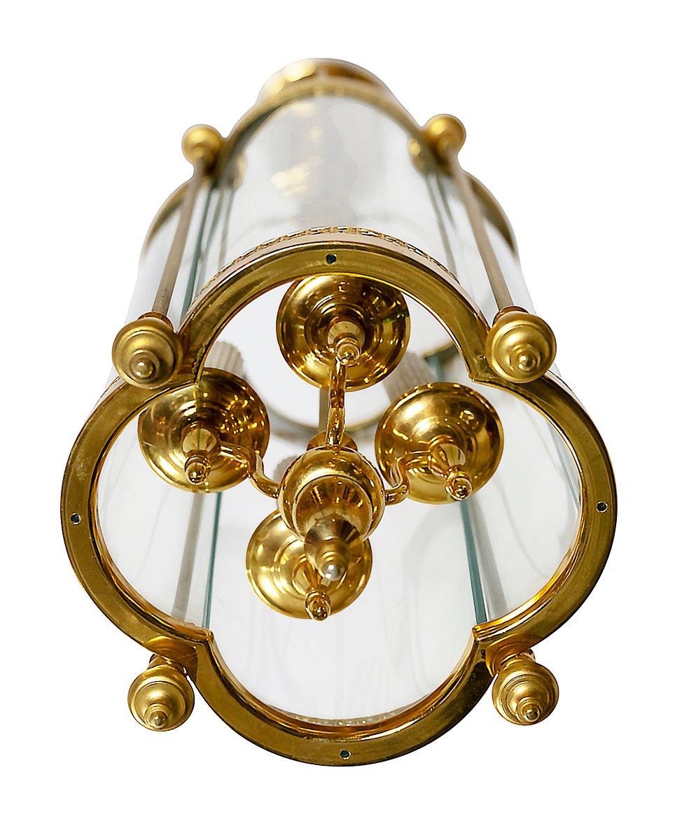 Italian Chandelier-lantern In Gilded Metal And Glass-photo-1