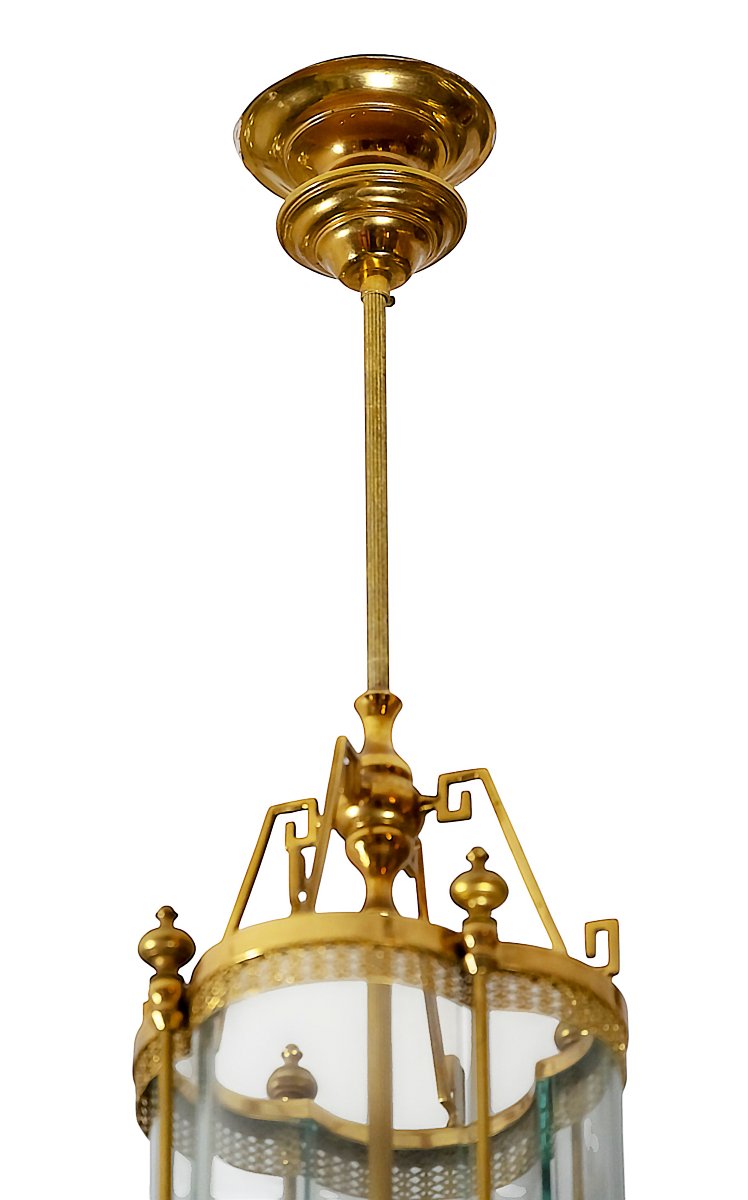 Italian Chandelier-lantern In Gilded Metal And Glass-photo-3