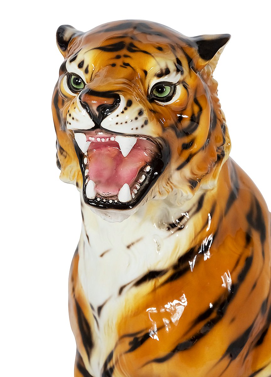 Grande sculpture de tigre vintage italienne en céramique émaillée faite à la main-photo-1