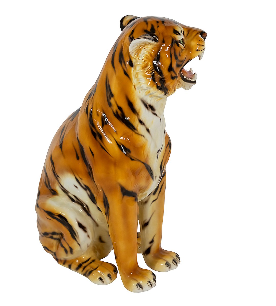 Grande sculpture de tigre vintage italienne en céramique émaillée faite à la main-photo-3