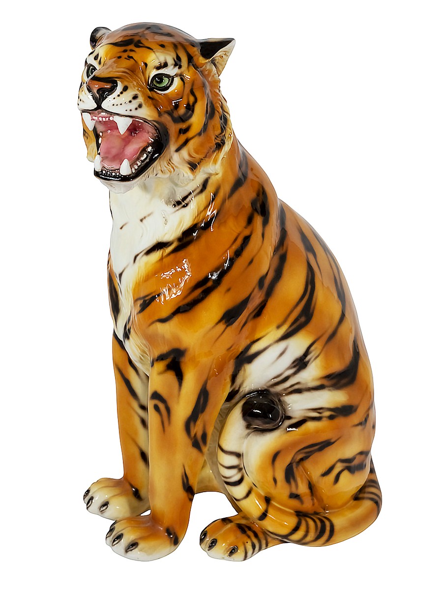 Grande sculpture de tigre vintage italienne en céramique émaillée faite à la main