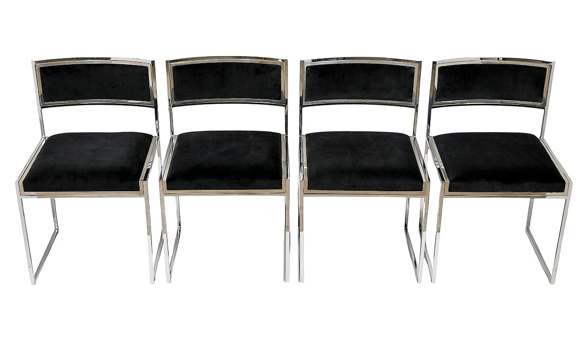 Ensemble de 6 chaises chromées italiennes de style Mid-Century, Willy Rizzo-photo-2