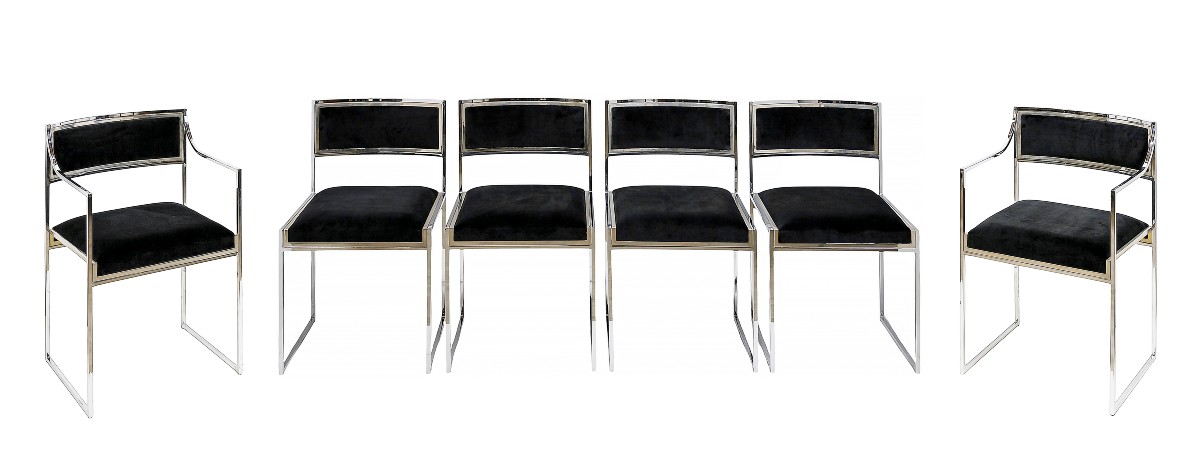 Ensemble de 6 chaises chromées italiennes de style Mid-Century, Willy Rizzo