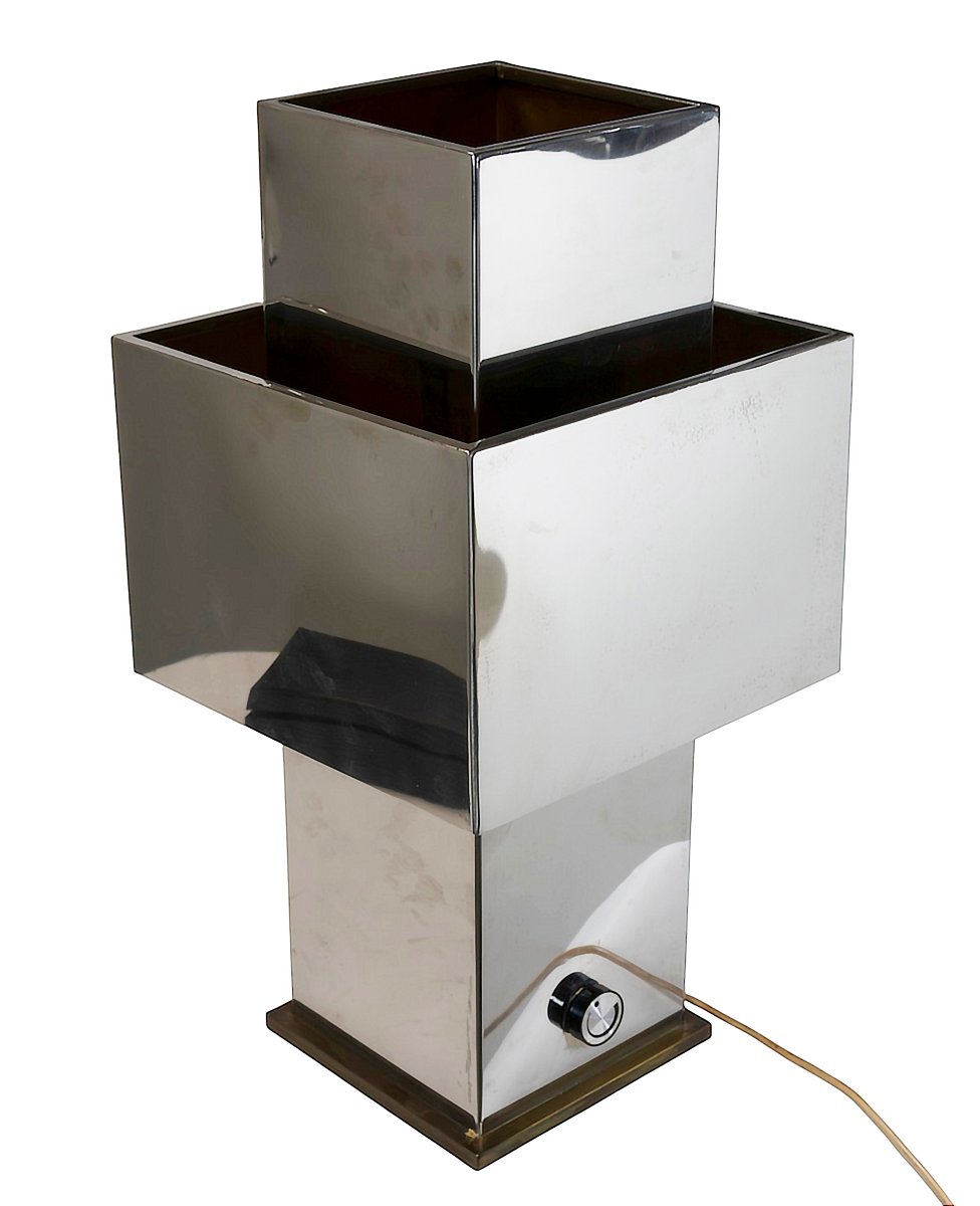 Lampe de table vintage Willy Rizzo « Love », acier inoxydable et laiton, années 1970-photo-2