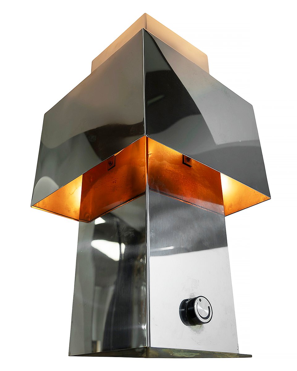 Lampe de table vintage Willy Rizzo « Love », acier inoxydable et laiton, années 1970-photo-4