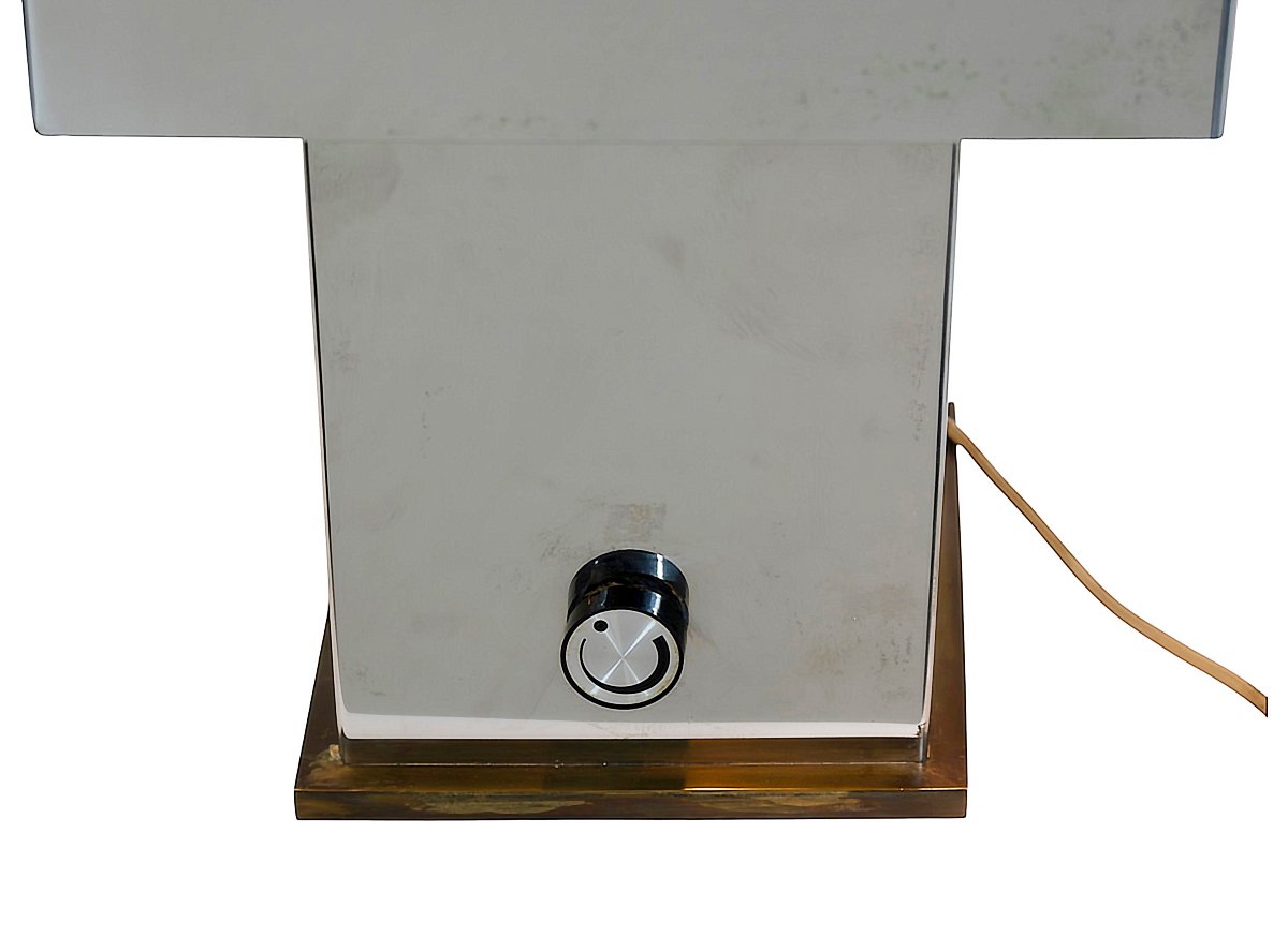 Lampe de table vintage Willy Rizzo « Love », acier inoxydable et laiton, années 1970-photo-5