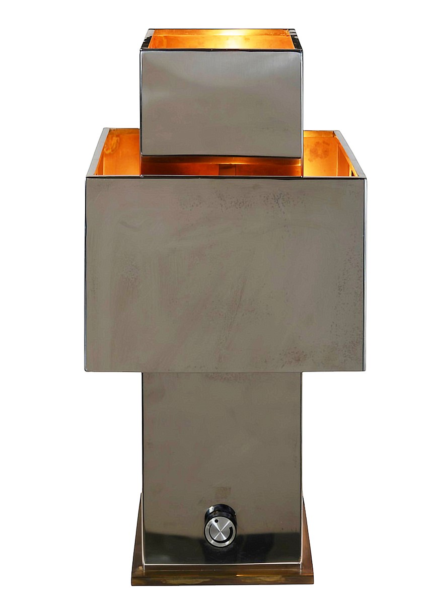 Lampe de table vintage Willy Rizzo « Love », acier inoxydable et laiton, années 1970