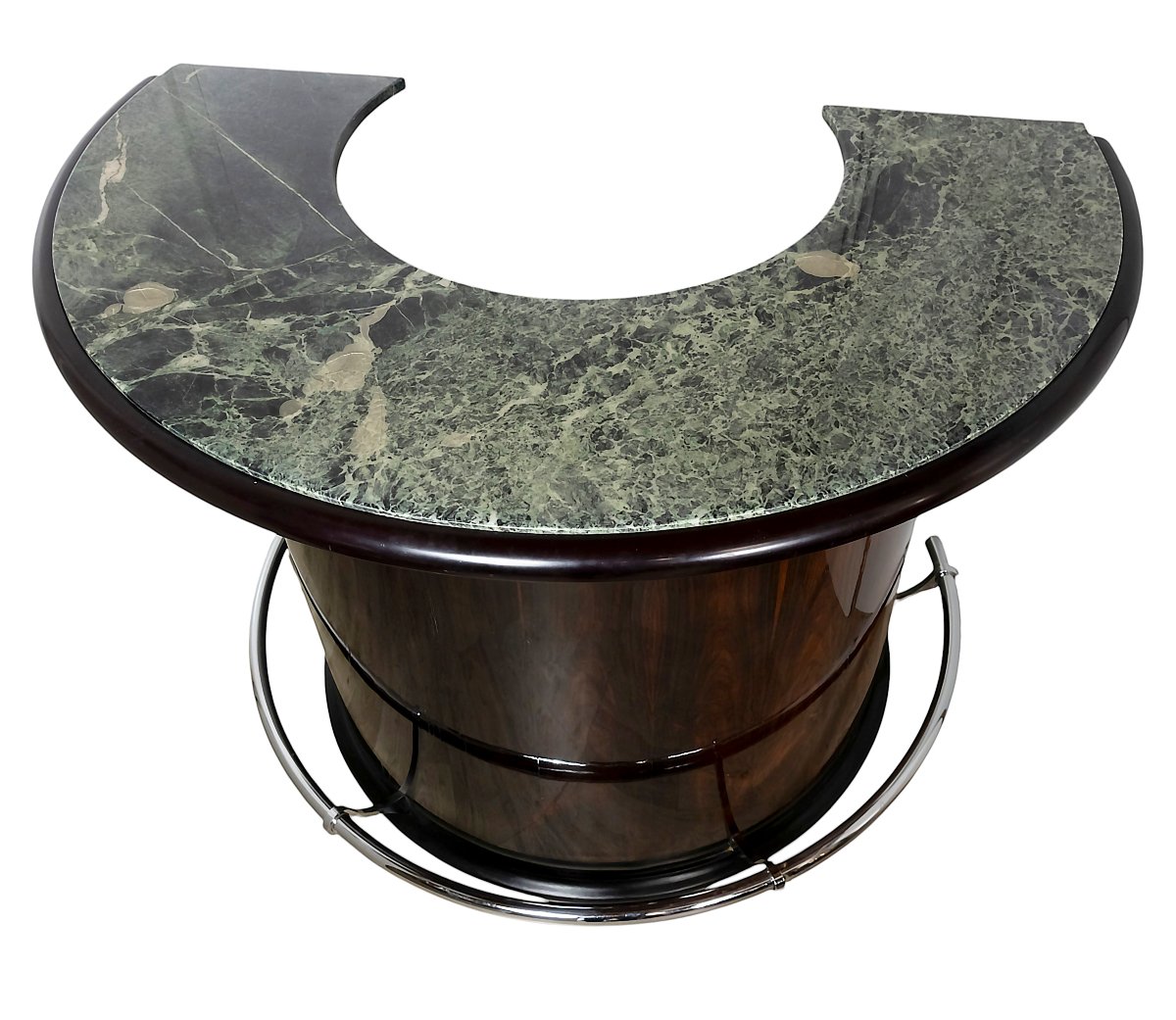 Bar vintage Luciano Frigerio en noyer et marbre vert avec 4 tabourets, années 1970-photo-2