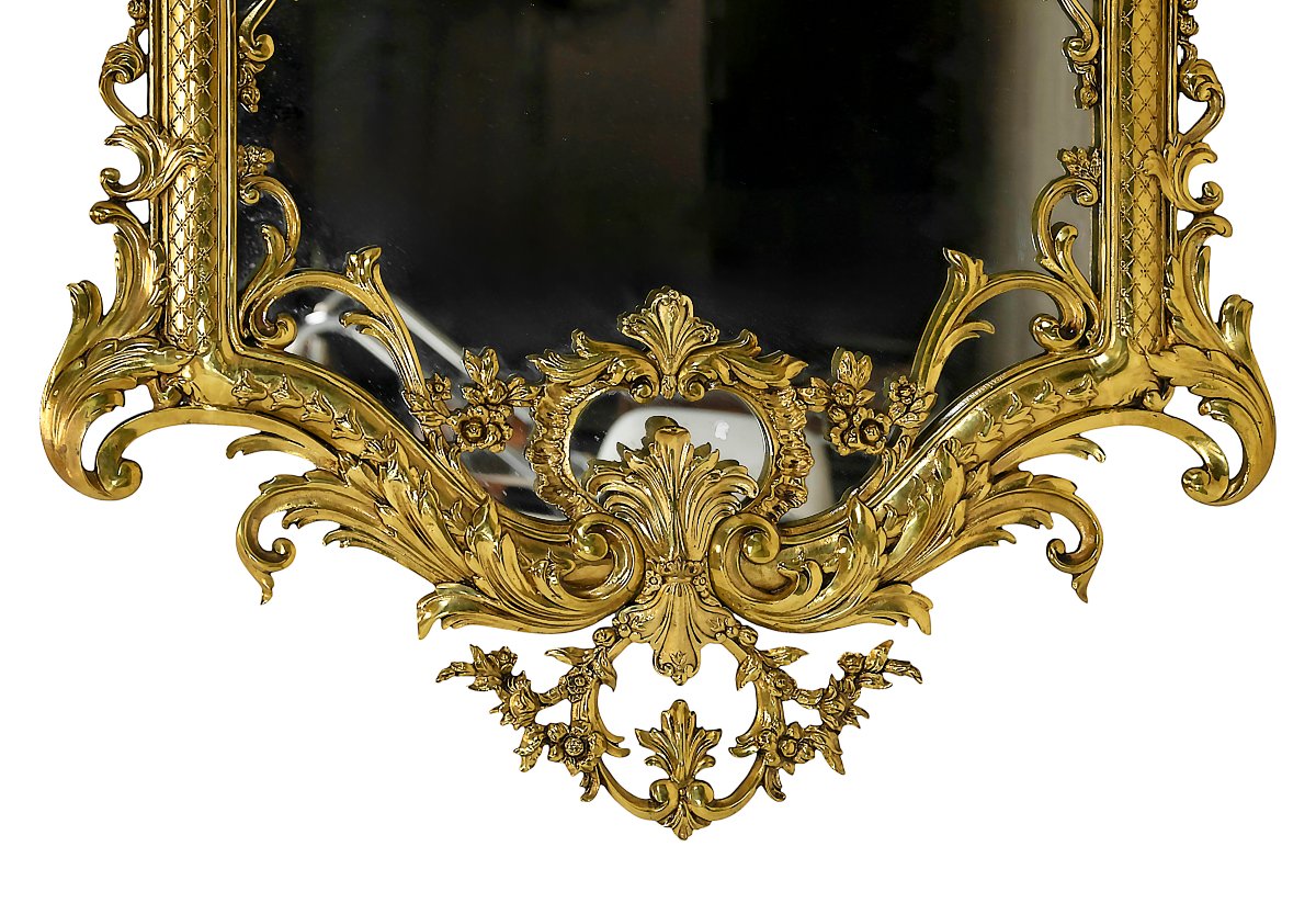 Miroir mural vintage français en laiton, style rococo, vers 1960-1970, grand modèle-photo-2