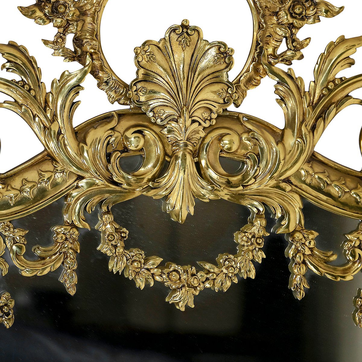 Miroir mural vintage français en laiton, style rococo, vers 1960-1970, grand modèle-photo-4