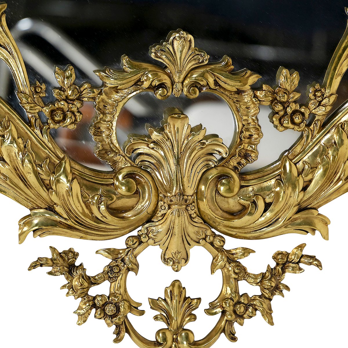 Miroir mural vintage français en laiton, style rococo, vers 1960-1970, grand modèle-photo-5
