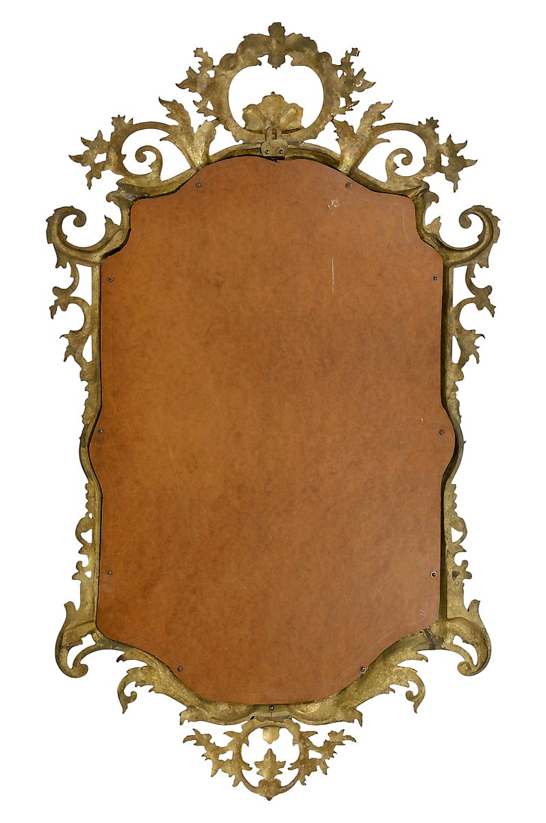 Miroir mural vintage français en laiton, style rococo, vers 1960-1970, grand modèle-photo-7