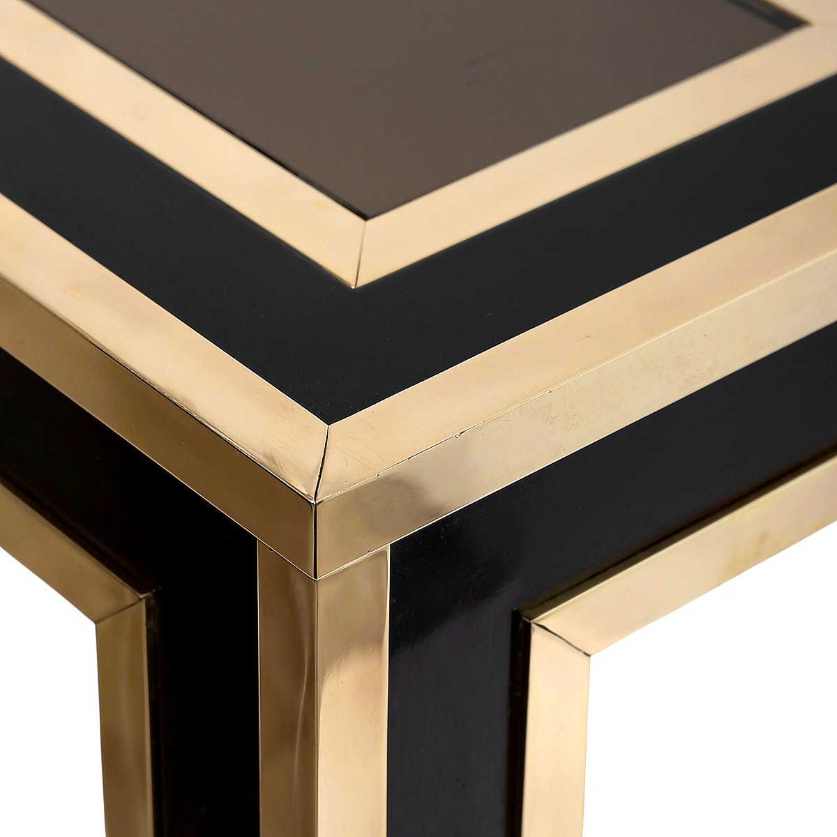 Console italienne style Mid-Century en laiton, bois et verre-photo-1