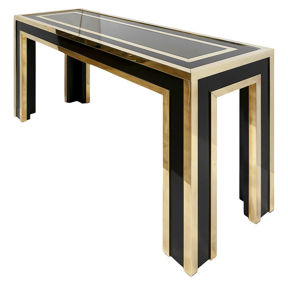 Console italienne style Mid-Century en laiton, bois et verre-photo-4