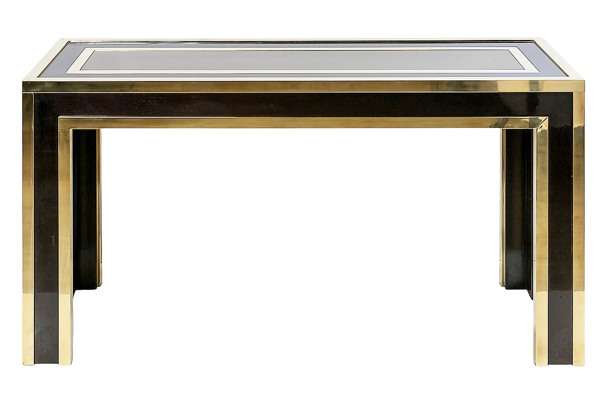 Console italienne style Mid-Century en laiton, bois et verre