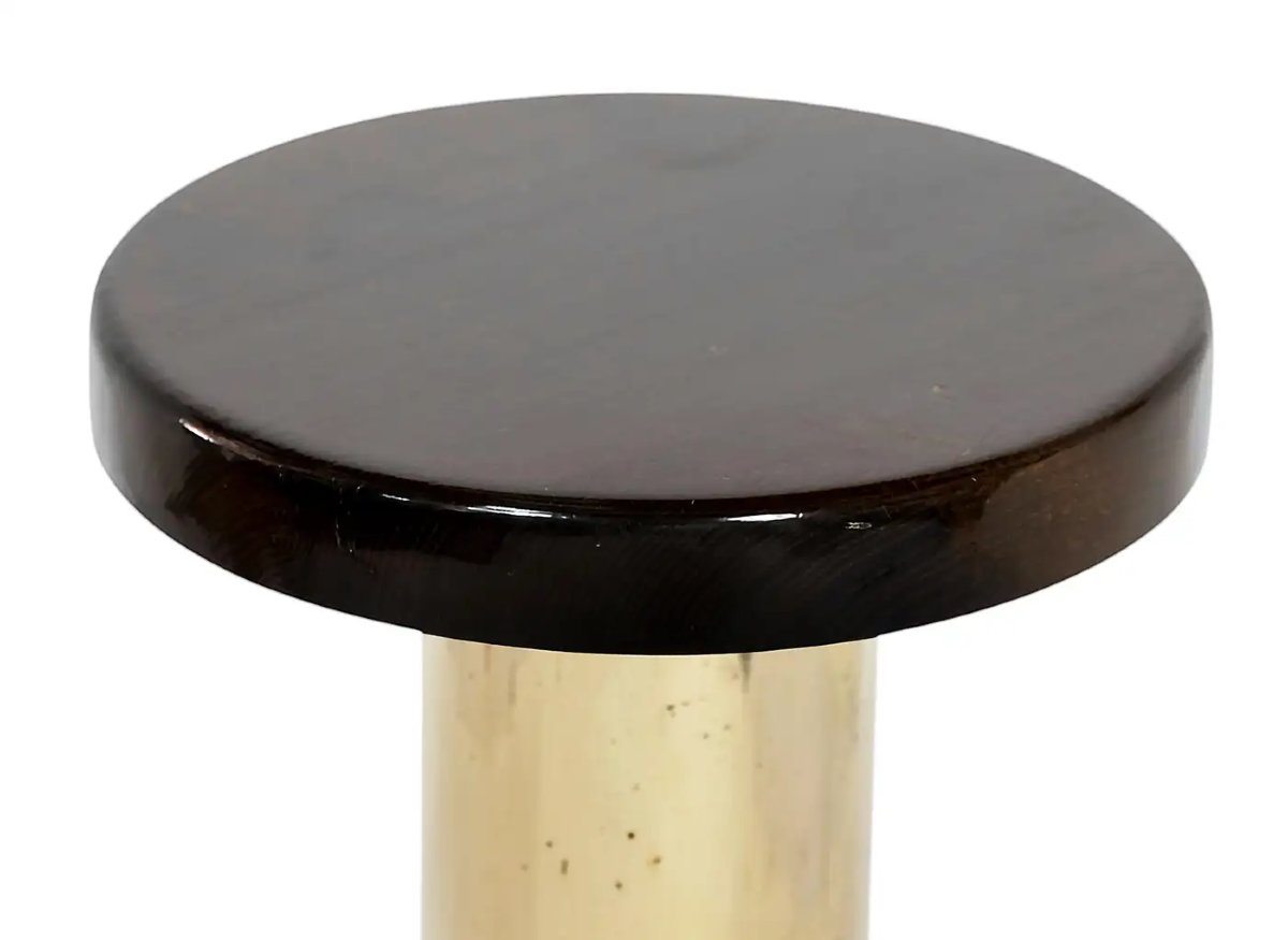 Set Of 5 Italian Yacht-style Low Stools/chairs, In Brass And Wood, In The Military Style.-photo-2