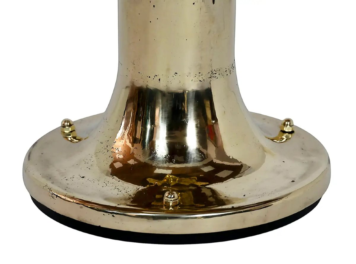 Set Of 5 Italian Yacht-style Low Stools/chairs, In Brass And Wood, In The Military Style.-photo-3