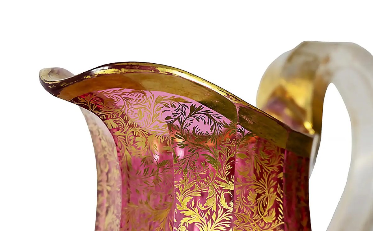 Pichet/carafe en cristal rose taillé à la main de Bohême Moser, XIXe siècle-photo-2