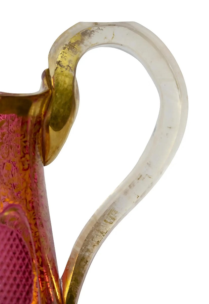 Pichet/carafe en cristal rose taillé à la main de Bohême Moser, XIXe siècle-photo-4