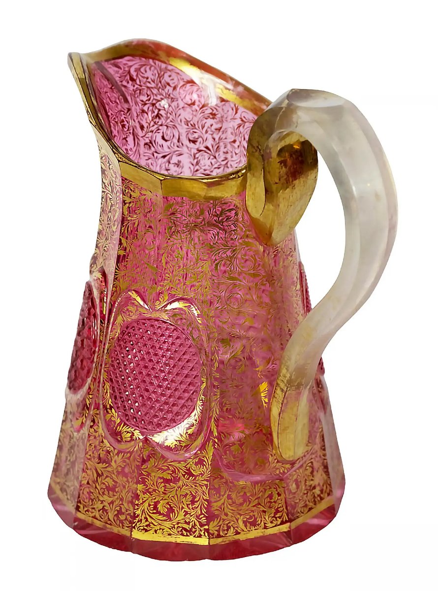 Pichet/carafe en cristal rose taillé à la main de Bohême Moser, XIXe siècle-photo-5
