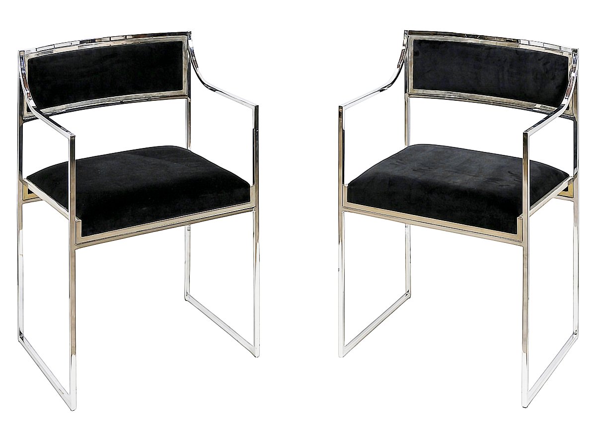 Ensemble de 6 chaises chromées italiennes de style Mid-Century,  Willy Rizzo-photo-2