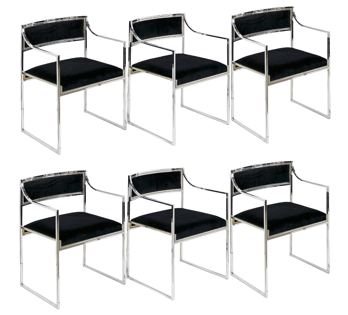 Ensemble de 6 chaises chromées italiennes de style Mid-Century,  Willy Rizzo