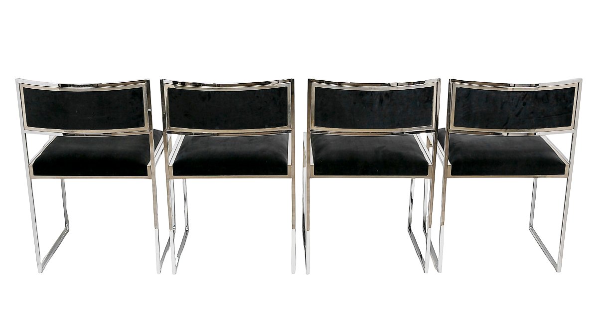 Ensemble de 4 chaises chromées italiennes de style Mid-Century,  Willy Rizzo-photo-3