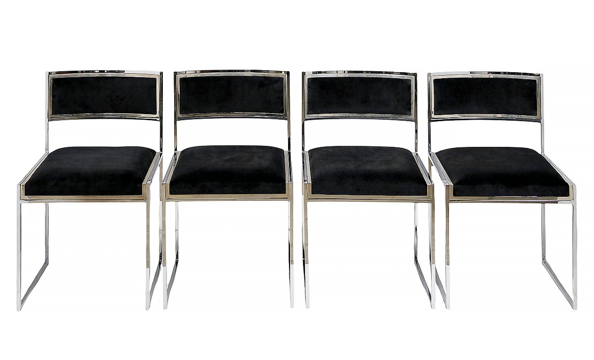 Ensemble de 4 chaises chromées italiennes de style Mid-Century,  Willy Rizzo