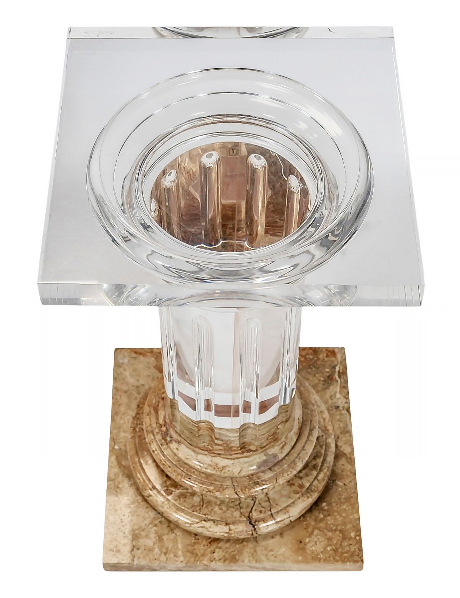 Italian Plexiglas And Travertine Plinth/column/base/stand-photo-3