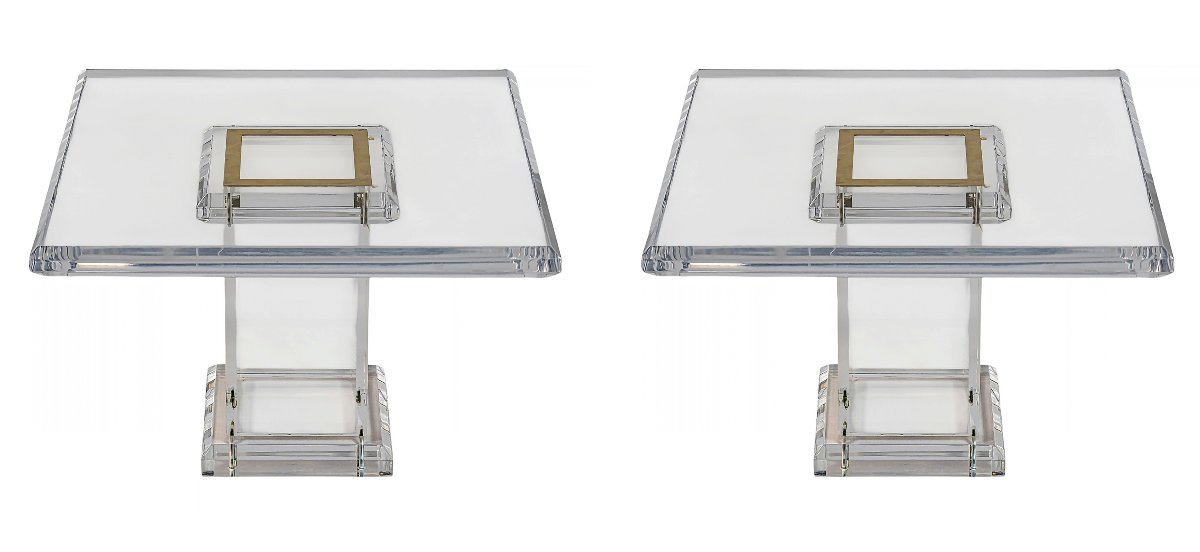 Paire de tables d'appoint/de canapé italiennes en plexiglas, style milieu du siècle