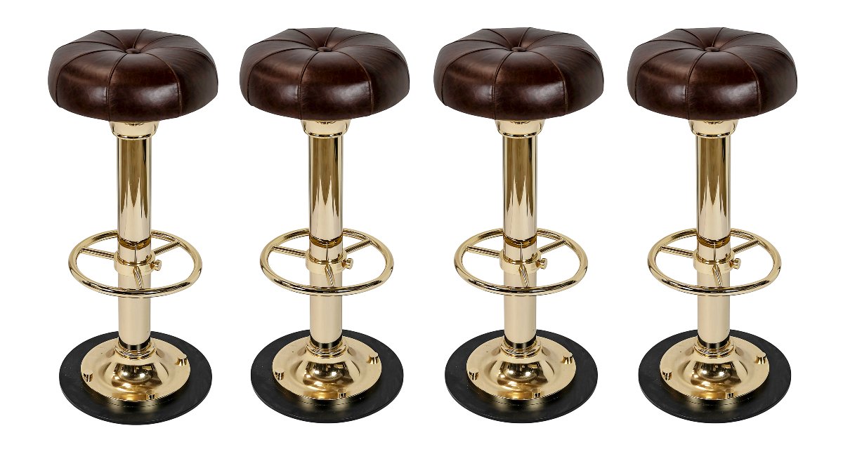 Set Of 4 Italian Brass Mid-century Style Bar Stools/chairs