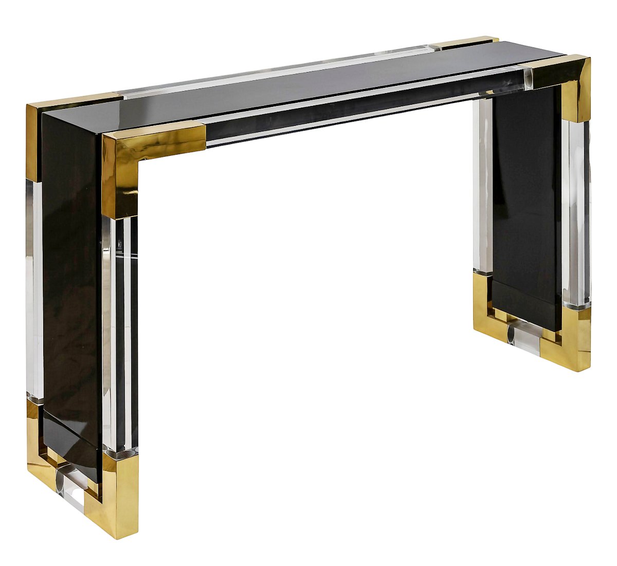 Vintage Italian Console Table Made Of Metal, Varnished Wood, And Plexiglas