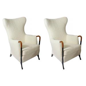 Pair Of Giorgetti Progetti Armchairs In Natural Alpaca Wool By Umberto Asnago