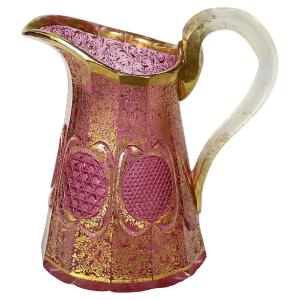 Pichet/carafe en cristal rose taillé à la main de Bohême Moser, XIXe siècle