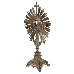 Antique French Monstrance Made Of Solid Silver And Gilded