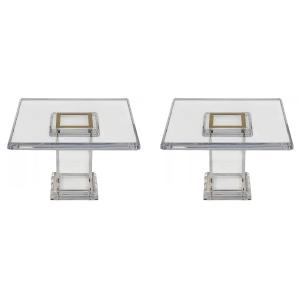 Pair Of Italian Mid-century-style Plexiglass Side/coffee Tables
