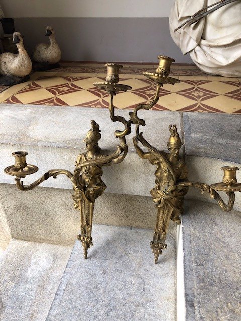 Pair Of Regency Style Gilt Bronze Sconces-photo-2