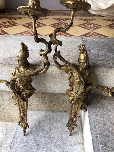 Pair Of Regency Style Gilt Bronze Sconces-photo-3