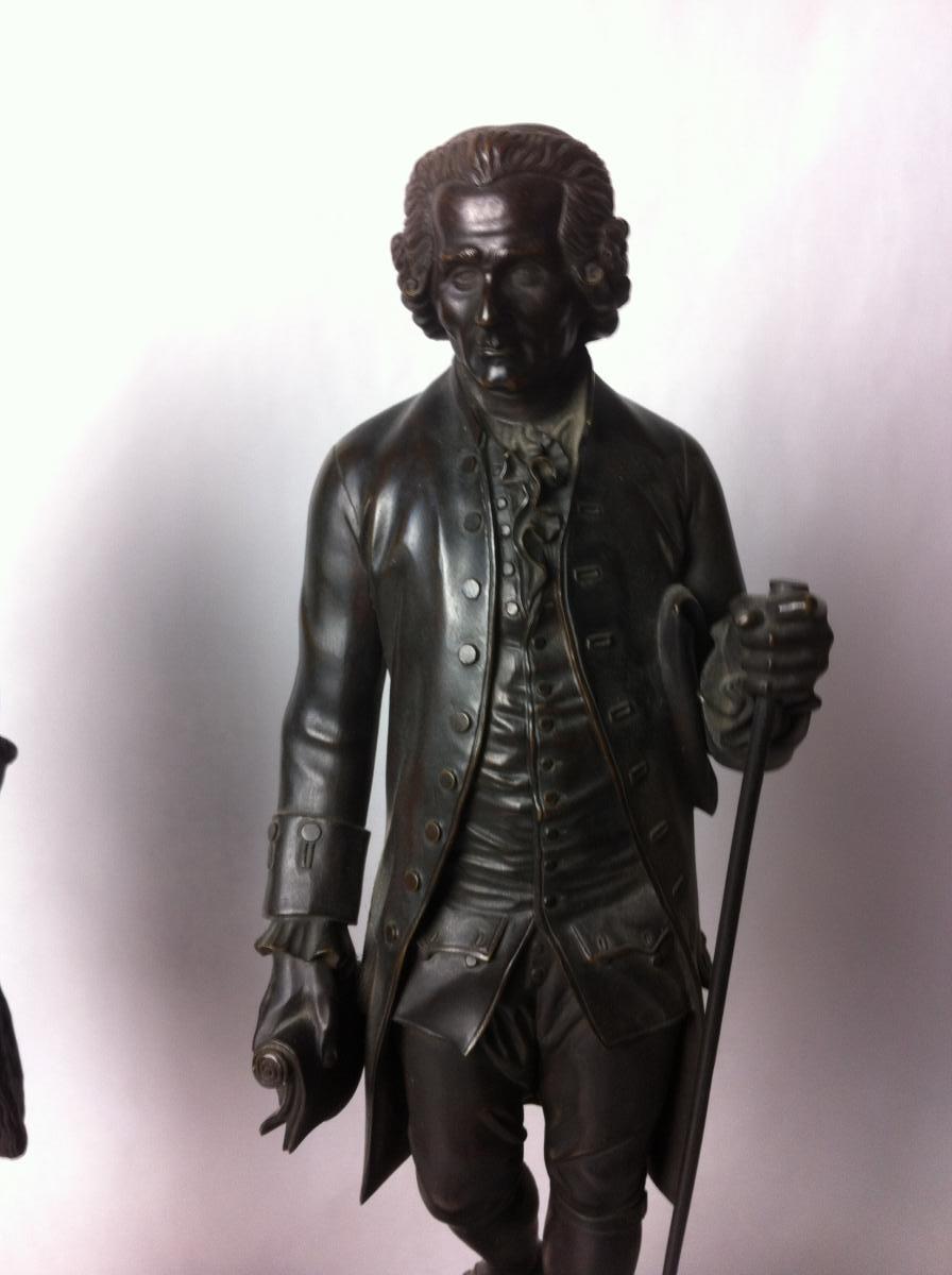 Statues Bronze Voltaire Rousseau 51cm-photo-3