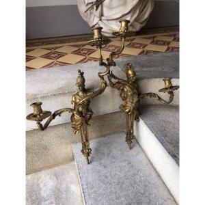 Pair Of Regency Style Gilt Bronze Sconces