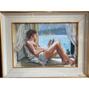 Watercolor "view From The Room On Lake Como" Signed John S Goodall 1969