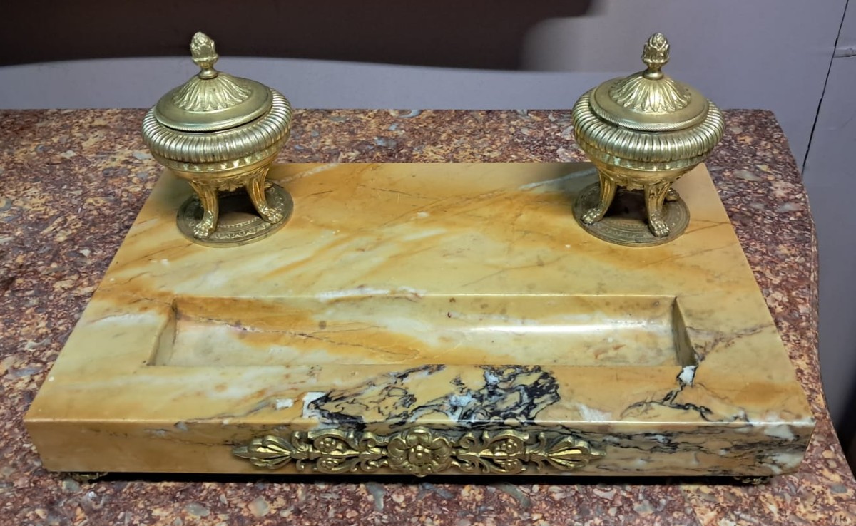 Notary Inkwell In Yellow Siena Marble