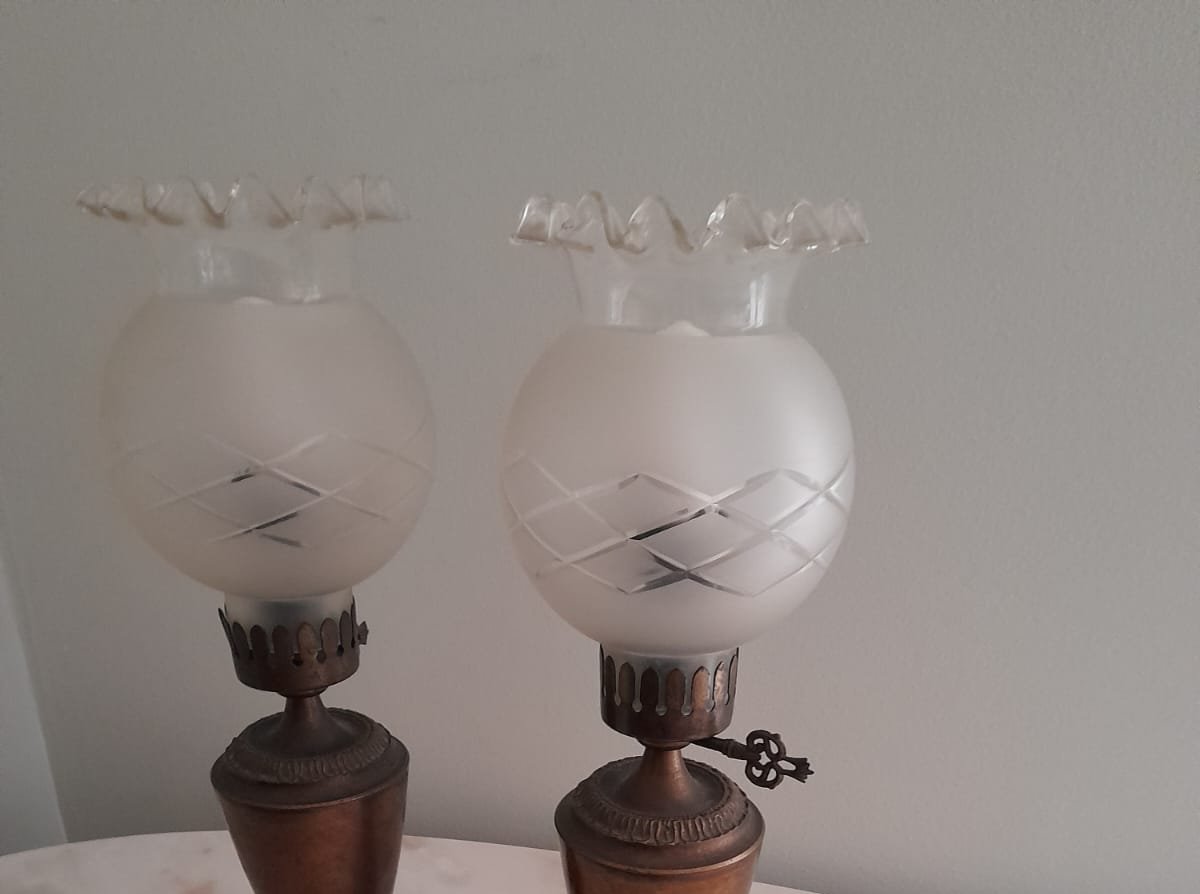 Pair Of Lights With Original Glass Bowl, 20th Century-photo-2