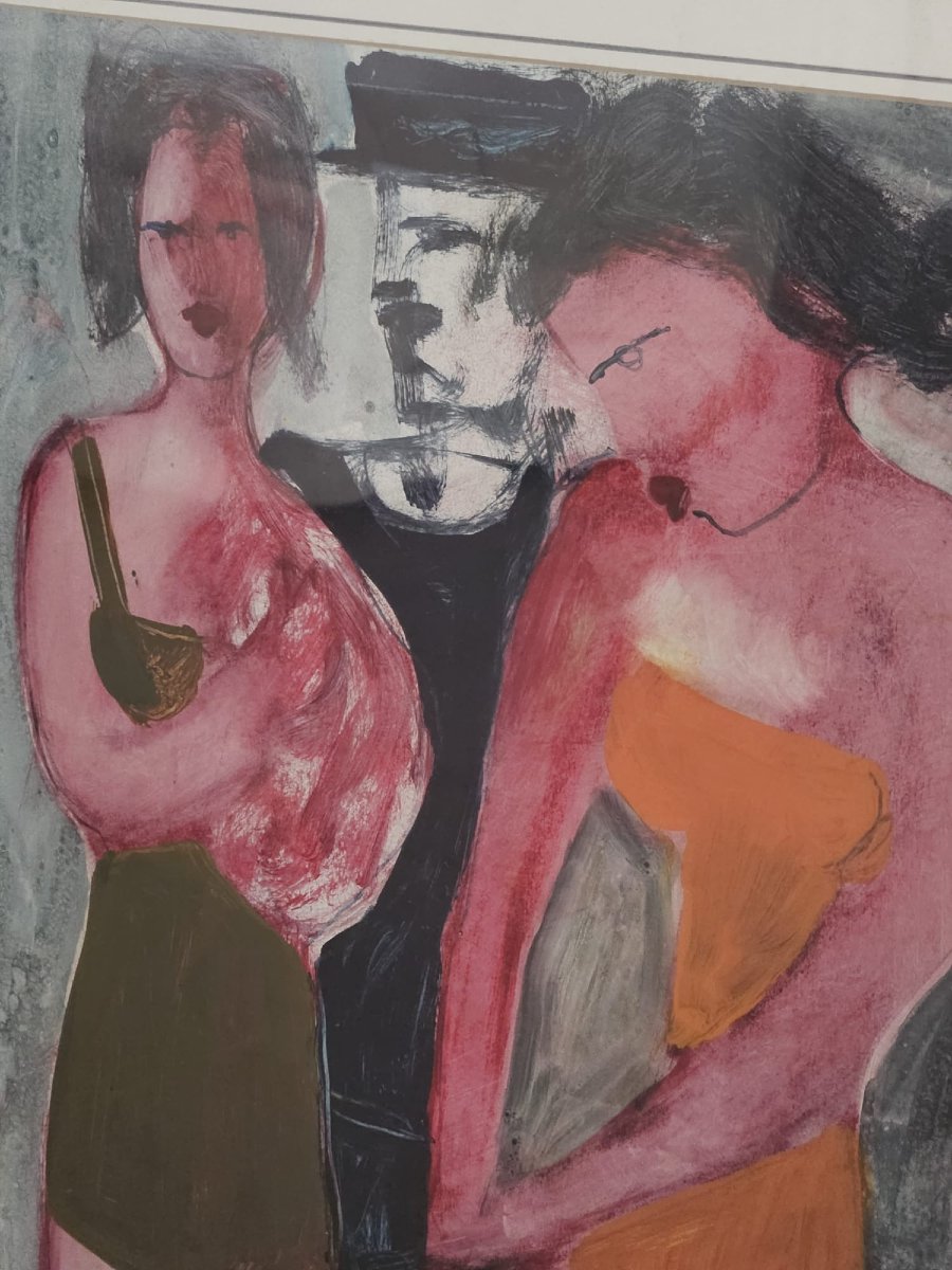 Peinture à l'huile sur toile représentant des personnages, signée Papotto-photo-2