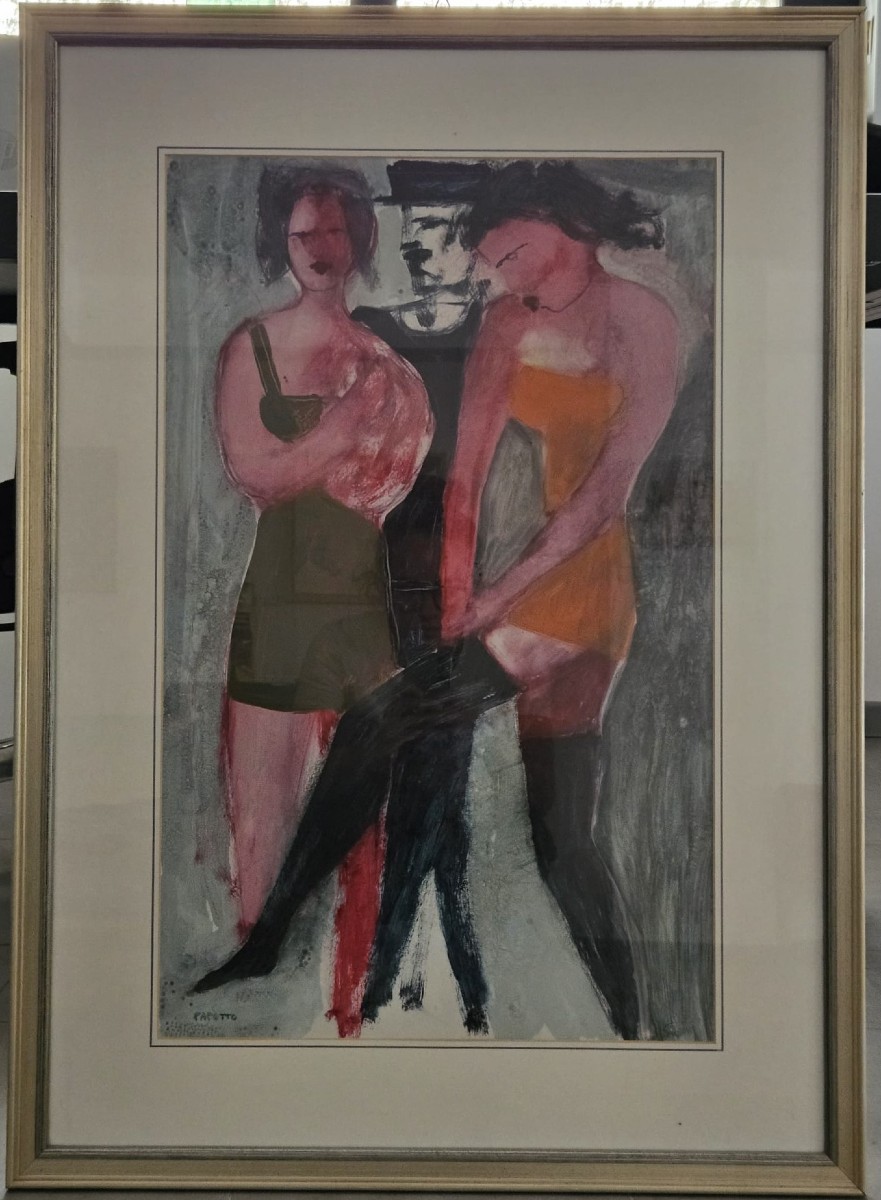 Peinture à l'huile sur toile représentant des personnages, signée Papotto