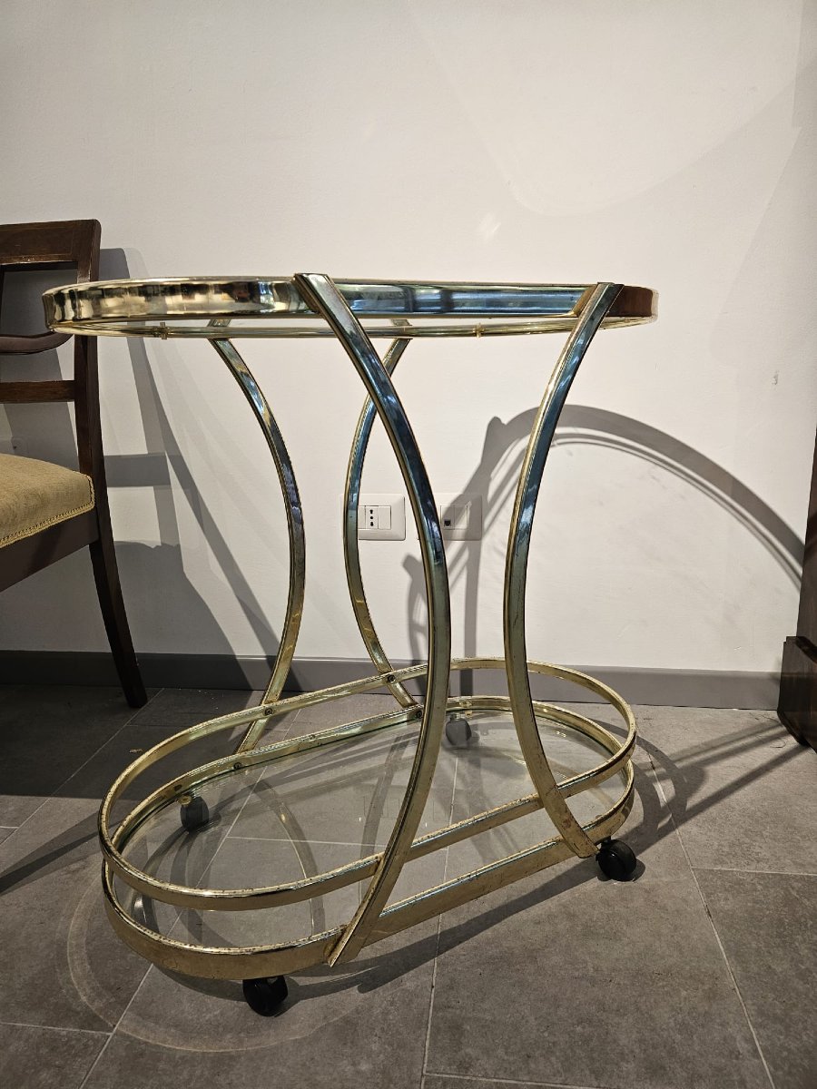 Chariot de service en laiton doré et cristal taillé-photo-3