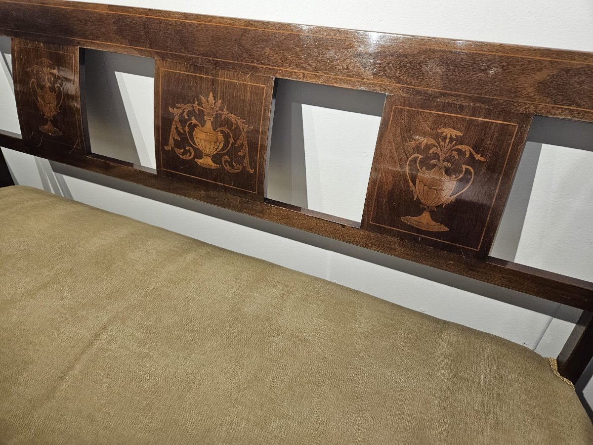 Banc en noyer marqueté, début des années 1900-photo-3