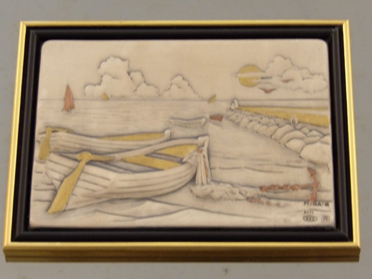 Bas-relief sur plaque d'argent peinte à la main-photo-3