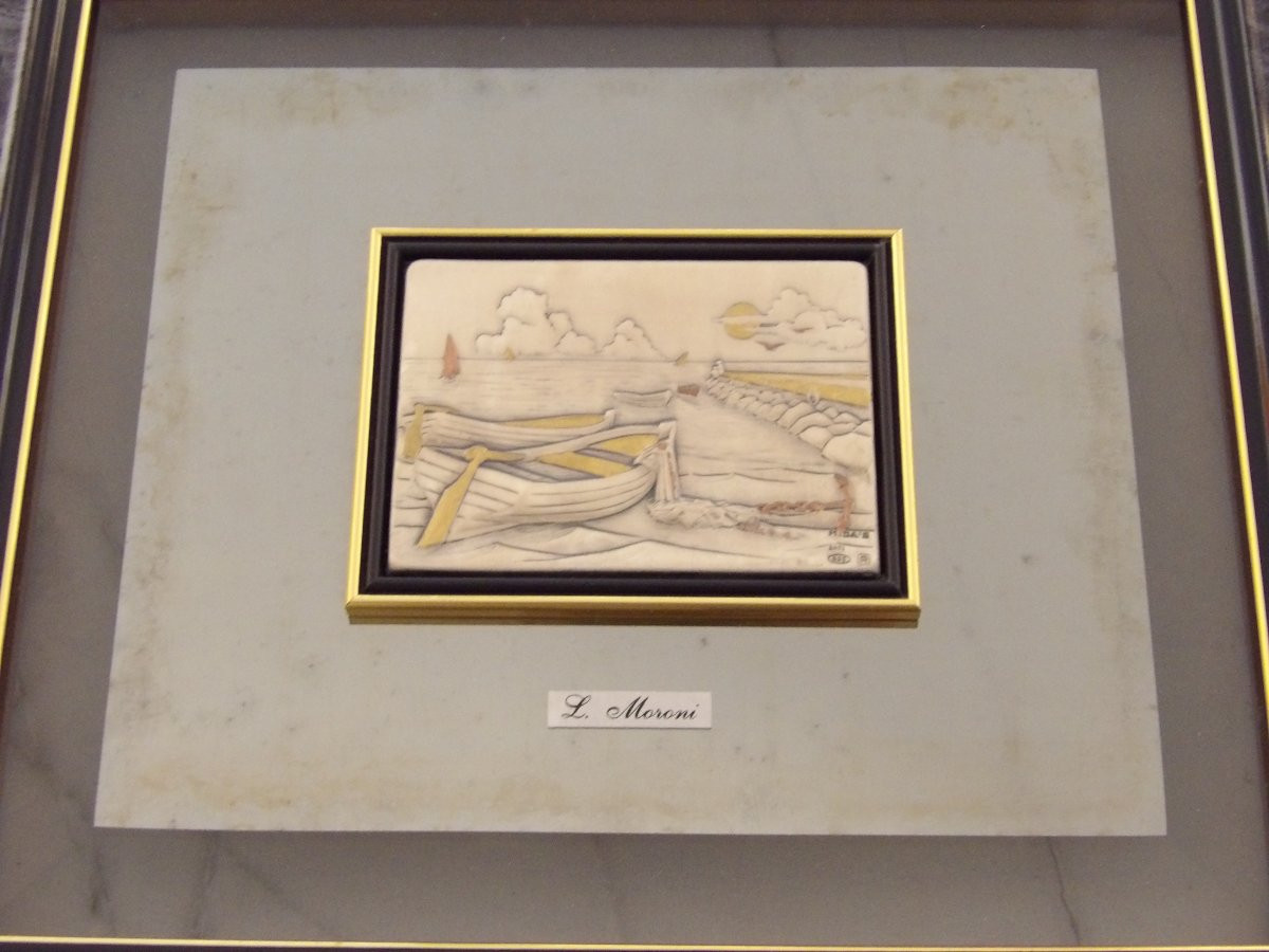 Bas-relief sur plaque d'argent peinte à la main-photo-4