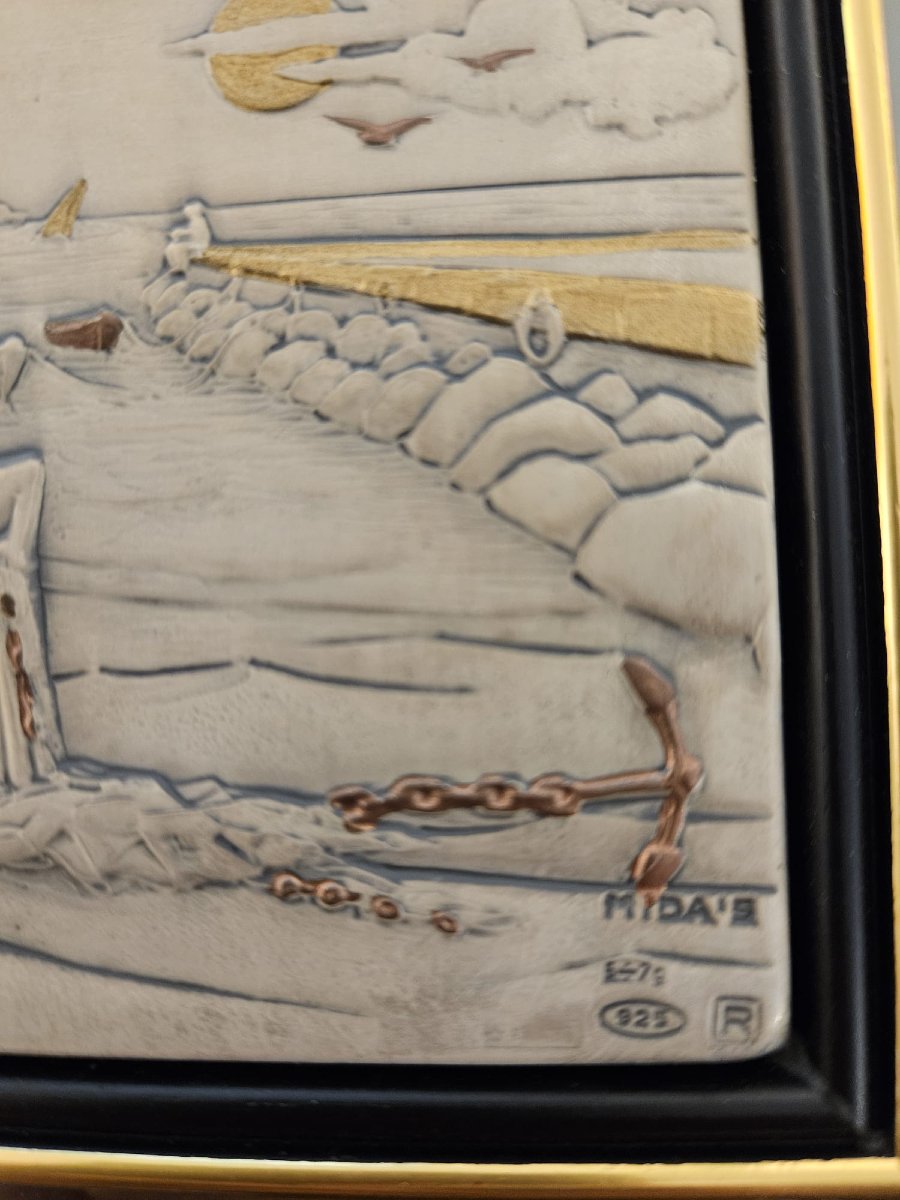 Bas-relief sur plaque d'argent peinte à la main-photo-2